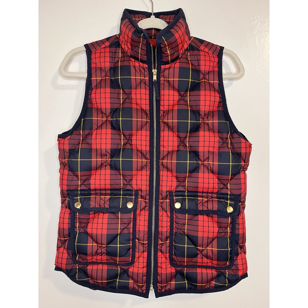 J Crew Down Feather Puffer Vest Plaid Women’s Size XS